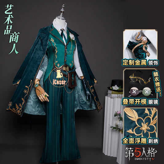 Identity V Art Dealer Cosplay Costume Wig Uniform Knight Richard Sterling Glasses Hat Roy Ramit Halloween Women Men Carnival Cos