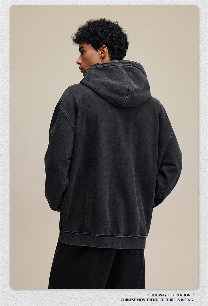ZODF Retro Heavy Weight 480gsm Cotton Hoodies For Man Unisex Oversized Washed Distressed Hooded Pullovers Brand Coats HY1115