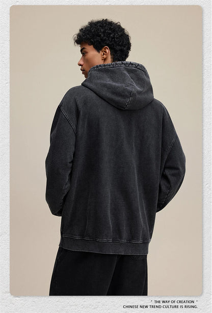 ZODF Retro Heavy Weight 480gsm Cotton Hoodies For Man Unisex Oversized Washed Distressed Hooded Pullovers Brand Coats HY1115