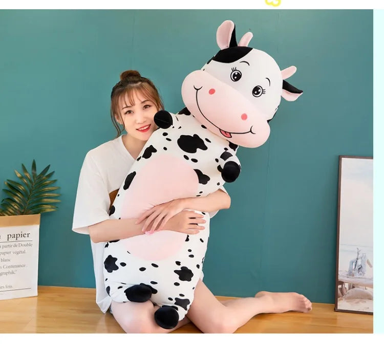 70cm-100cm Lovely Creative Milk Cow Plush Pillow Toys Soft Stuffed Cartoon Animal Cattle Doll Bedroom Sleeping Pillow Cushion