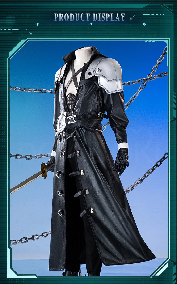 Sephiroth Cosplay Costume Game FF DokiDoki-R【XS-3XL】Men Black Suits Sephiroth Costume Adult Cosplay Plus Size
