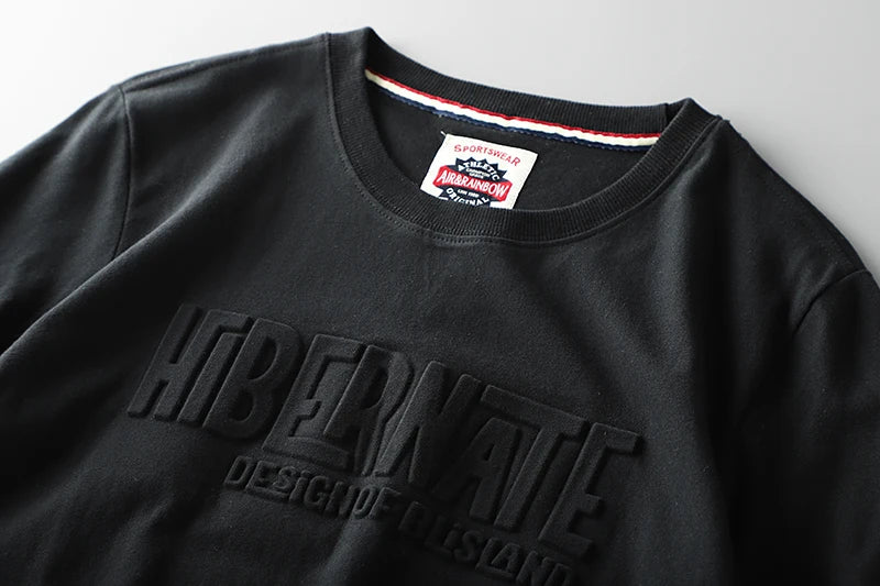 Summer American Retro Short-sleeved O-neck 3D Letter Printed T-shirt Men's Fashion Simple 100% Cotton Washed Casual Sport Tops