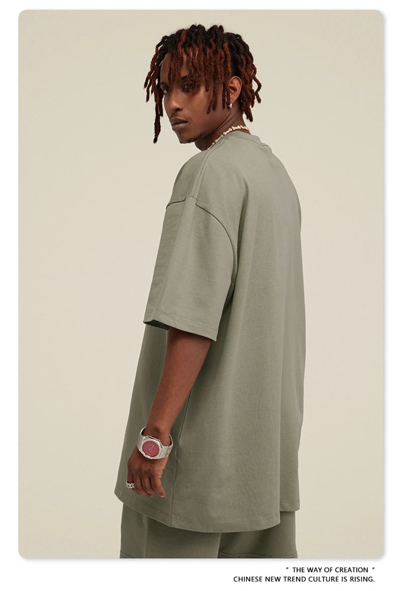 ZODF New 2025 Heavy Weight 305gsm Solid Cotton T Shirts For Men Unisex Summer Oversized Noshrink Basic T-Shirt Brand Tops HY0475