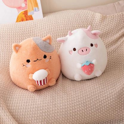 ZU New Arrival Kawaii Stuffed Animal Strawberry Cow Popcorn Cat Plushies Doll Huggable Fat Big Hug Pillow Sofa Bed Decor Cushion