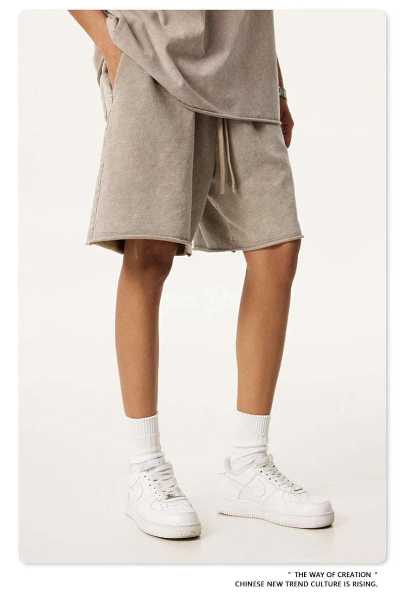 ZODF New 2025 Men Summer Loose Edge Washed Cotton Shorts Unisex Retro High Street Distressed 330gsm Shorts Brand Clothes HY1056