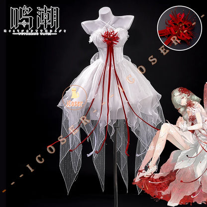 Wuthering Waves Phrolova Cosplay Costume Wig Dress White Spider Lily Layered Gown Headwear Halloween Party for Women Girls Props