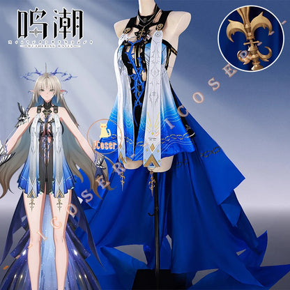 Wuthering Waves Fleurdelys Cosplay Costume Wig Uniform Cartethyia Elf Ears Rinascita Halloween Party for Women Girls Carnival