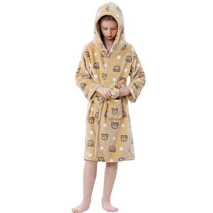 Toddler Boys Bathrobe Girl Sleepwear Winter Flannel Hooded Bath Towel Teen Dinosaur Cow Pjs Animal Pajamas Robe Children Clothes