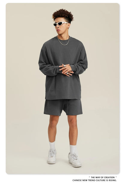 ZODF NEW Autumn Men's Solid Full Sleeve T Shirts Unisex Loose Oversized Casual 305GSM Cotton Basic T-Shirt Brand TEE HY0209