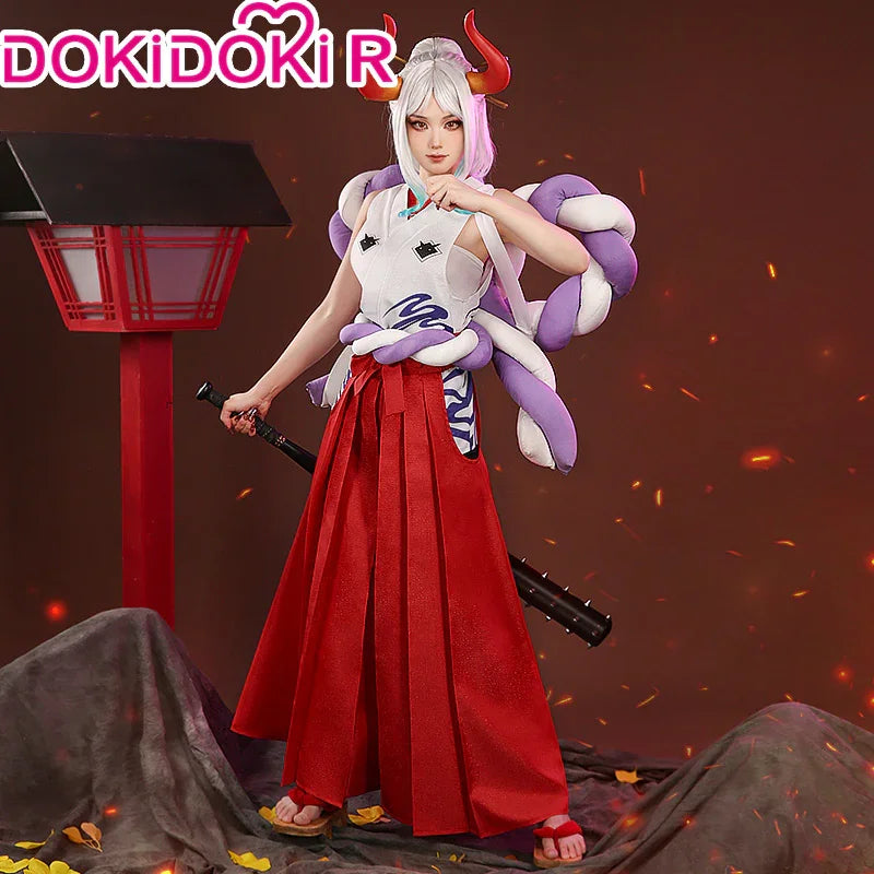 IN STOCK Yamatoo Cosplay Costume Anime DokiDoki-R Yamatoo Kimono Big Bow Halloween Yamatoo Kimono Wig Horns Shoes Cosplay Kimono