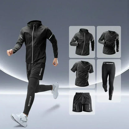 Men’s Fitness Running Set Tight-Fit Quick-Dry Sportswear for Autumn Night Runs Training and Cycling Gear
