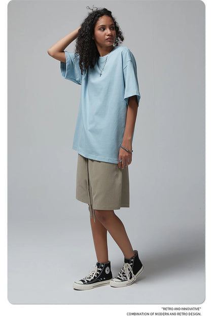 ZODF New Spring Summer Men 305gsm Cotton T Shirts Unisex Heavy Weight Oversized FG Noshrink Basic Solid T-Shirt Tees HY0165