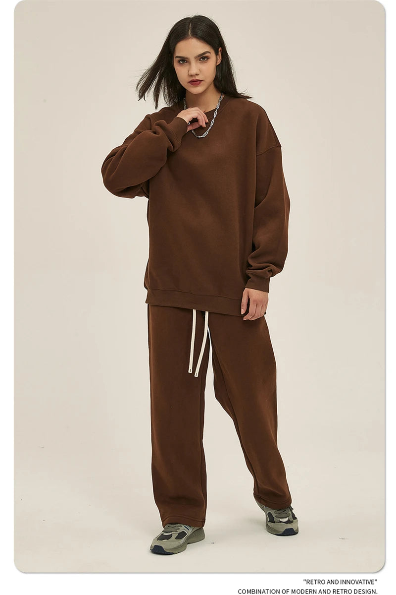 ZODF New 2025 Winter 350gsm Fleece Sweatshirts For Men Unisex Casual Loose Basic Solid O-Neck Thick Warm Pullovers HY0635