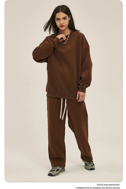 ZODF New 2025 Winter 350gsm Fleece Sweatshirts For Men Unisex Casual Loose Basic Solid O-Neck Thick Warm Pullovers HY0635