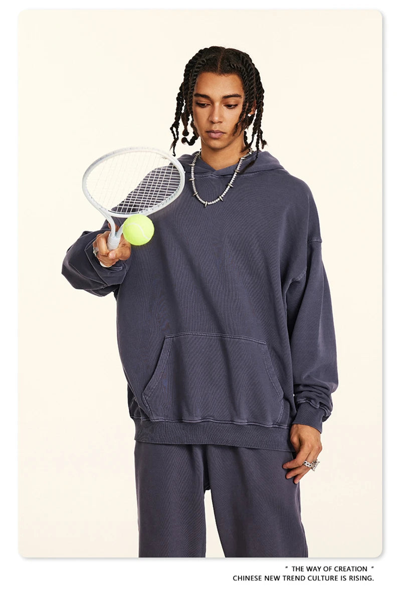 ZODF Retro Autumn Winter Washed Cotton Hoodies Unisex Loose 380gsm Knitted Sport Hooded Pullovers Brand Clothes HY0884