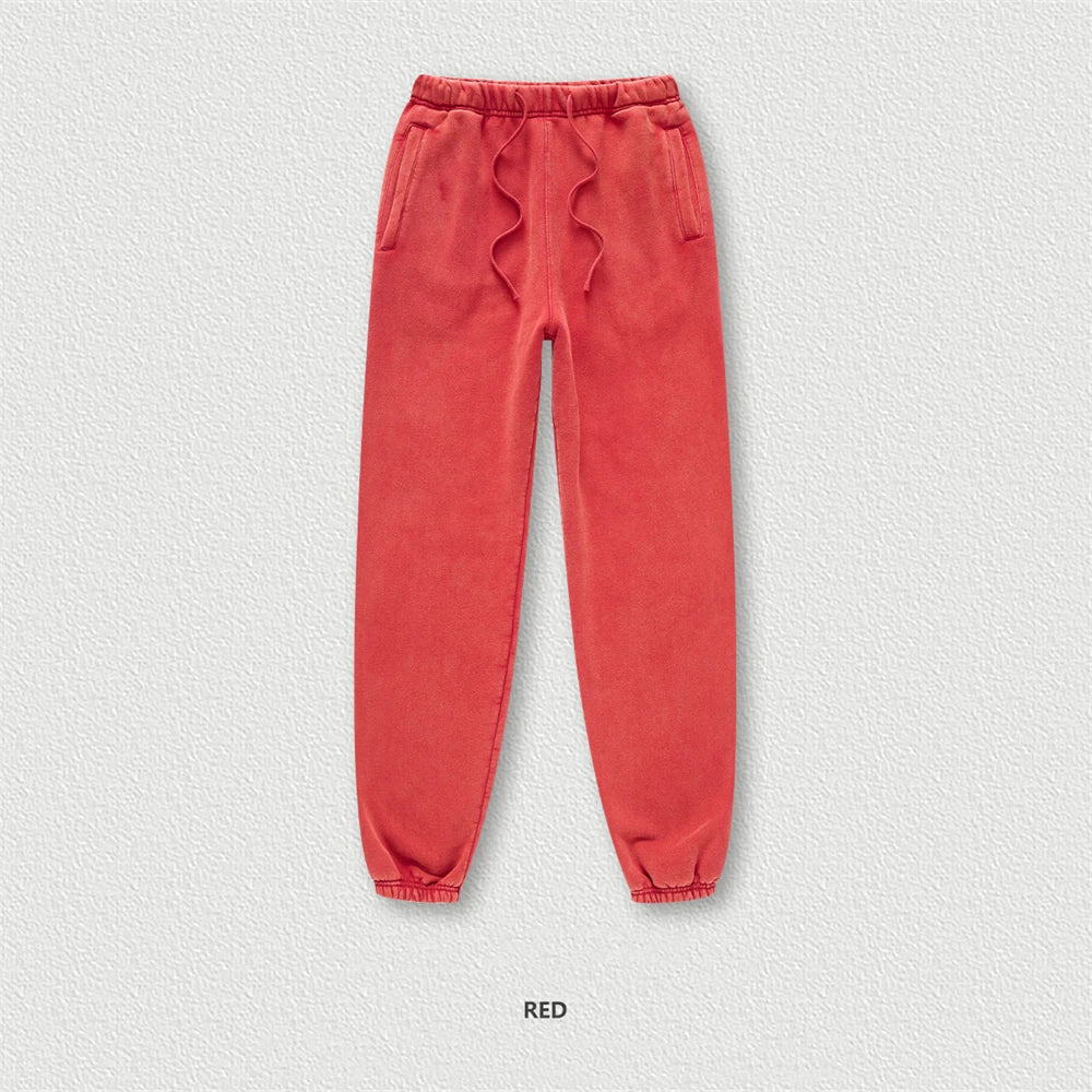 ZODF Winter Men Washed Thick Fleece 400gsm Loose Fit Joggers Sweatpants Streetwear HY0668 - Red / XL / China Mainland