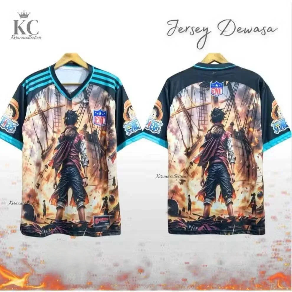 2526 New Bandai Anime One Piece Luffy Summer Jersey T-shirt Oversized 3D Adult and Children's Multifunctional Top Christmas