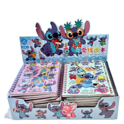 24pcs New Disney Stitch Cartoon Cute Handbag Coil Book Sticker Combination Book 27 Material Books Children'S Diy Handbag Gifts