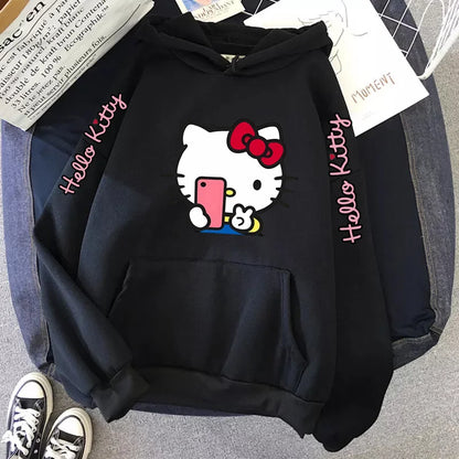 Women's Sportswear Sanrio Japan Harajuku Hello Kitty Tops Cute Clothes Pattern Hoodie Winter Long Sleeve Jacket Women Winter