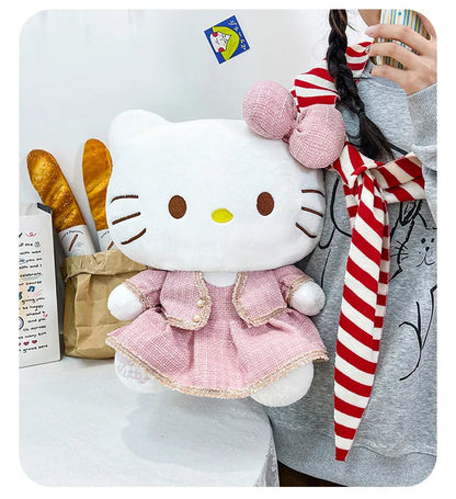 Sanrio Plush Cat Stuffed Animal Doll Large Checkered Skirt Kawaii Pillow Toy for Kids Birthday Christmas Gift for Girls Bedtime