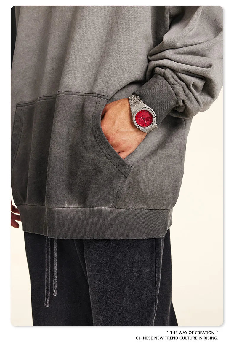 ZODF American Retro Washed Cotton Hoodie For Men Unisex Autumn High Street Oversized Knitted 380gsm Hooded Pullovers Coat HY0913