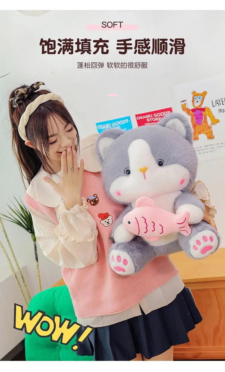 45cm Kawaii Stuffed Toys Lace Scarf Cat Plush Doll Fluffy Soft Cat Baby Doll Cute Cartoon Cat Stuffed Toy Home Decor Kid Gifts