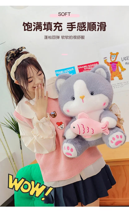 45cm Kawaii Stuffed Toys Lace Scarf Cat Plush Doll Fluffy Soft Cat Baby Doll Cute Cartoon Cat Stuffed Toy Home Decor Kid Gifts