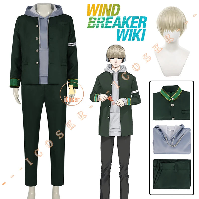 Anime WIND BREAKER Ren Kaji Cosplay Costume Wig Jacket School Uniform Hoodies Bofurin Halloween Party for Women Men Carnival Cos