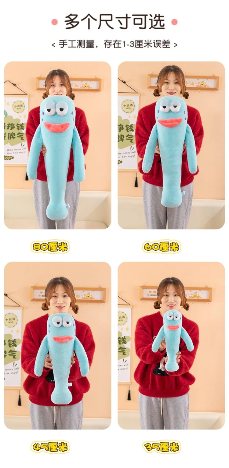 Sanrio 80cm Cute Plush Cartoon Ugly Fish Stuffed Toy Funny Knock Knock Doll New Viral Kids Birthday Christmas Gift for Children