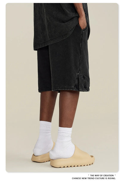 ZODF 2024 Summer Men 350gsm Washed Cotton Shorts Unisex Retro High Street Loose Side Slit Short Pants Streetwears HY0839