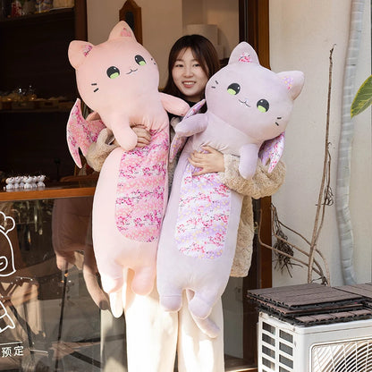 60cm Cat Shaped Hug Pillows Cherry Blossom Cat Plush Toys Bat Wing Kitten Sleeping Pillows Girl Birthday Gift