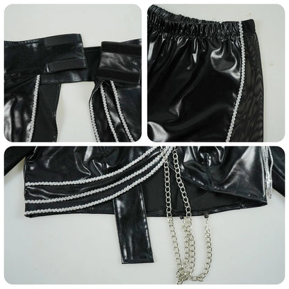 KPop Demon Hunters Rumi Cosplay Costume Black Leather Combat Uniform Necklace Gothic Punk Huntrix Halloween Women Girls iCoser