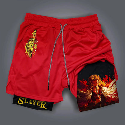 Summer Fashion Men Gym Shorts Demon Slayer Anime Quick Dry Double-layer Sports Pants Streetwear Sportswear Fitness Beach Pants