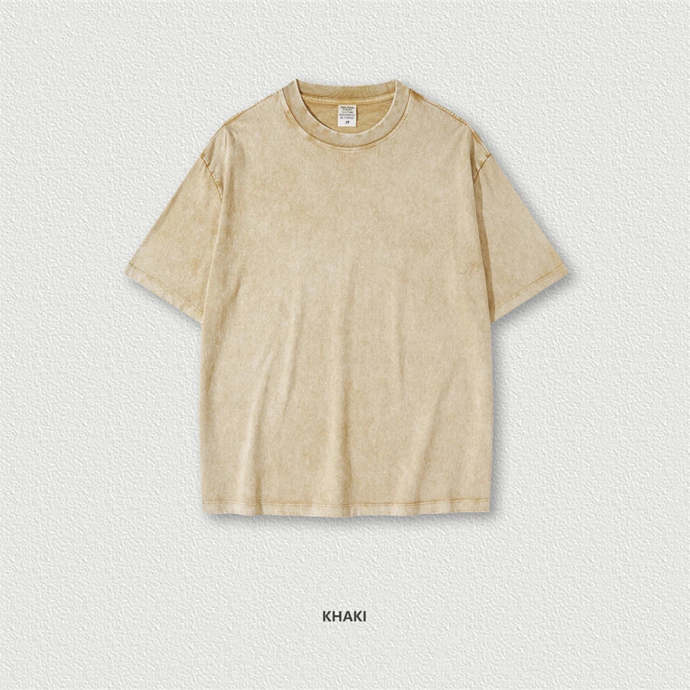 ZODF New Summer Men Washed Batik Cotton T Shirts Unisex American Retro High Street 270gsm Short Sleeve Tees Streetwear HY0489