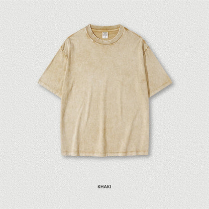 ZODF New Summer Men Washed Batik Cotton T Shirts Unisex American Retro High Street 270gsm Short Sleeve Tees Streetwear HY0489