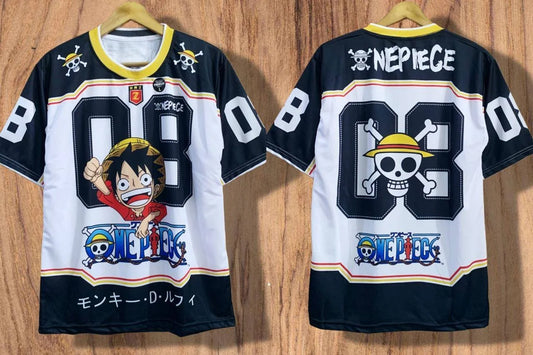 2526 New Bandai Anime One Piece Luffy Summer Jersey T-shirt Oversized 3D Adult and Children's Multifunctional Top Christmas