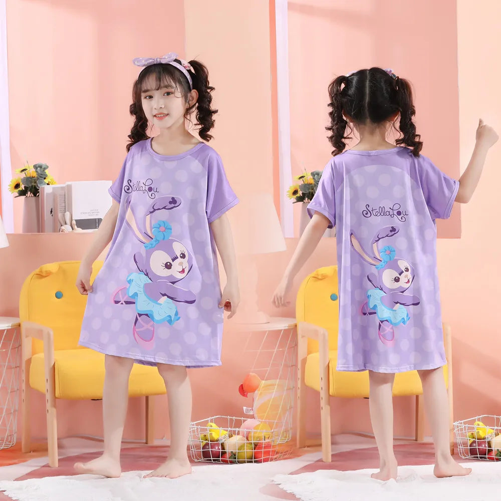 MINISO Children Home Clothing Girls Night Dress Summer Short Sleeve Disney Hello Kitty Cat Toddler Girl Pjs Nightgown Sleepwear