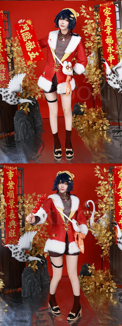 IN STOCK Xiangling Cosplay Costume Game Genshin Impact【XS-3XL】DokiDoki-N New Skin Cherries Snow-Laden Plus Size