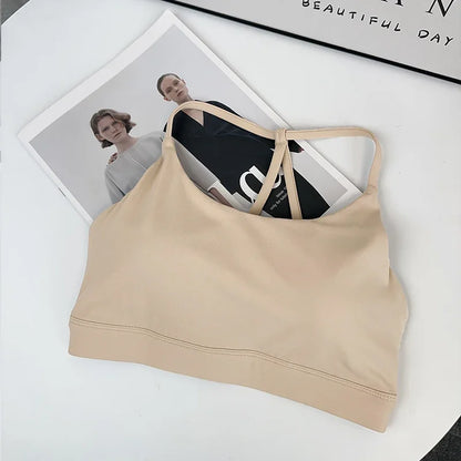 Women Fitness Sports Bra Top Sexy Beauty Back Shockproof Quick-Dry Gym Crop for Running Pilates Yoga - Milk Tea / L
