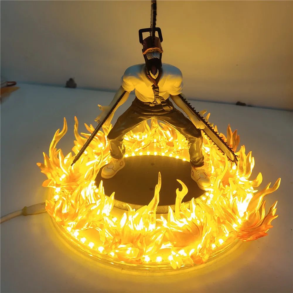 Chainsaw Man Denji Anime Figures PVC Toys Fire Effect 18cm Action Figures LED Visual Night Lights Model Doll Juguetes Figurals