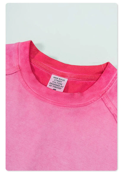 ZODF 2024 Summer Hotweet Washed T Shirt For Women Girls Gradient Raglan Sleeve Comfortable Short Tees Brand Tees HY0826