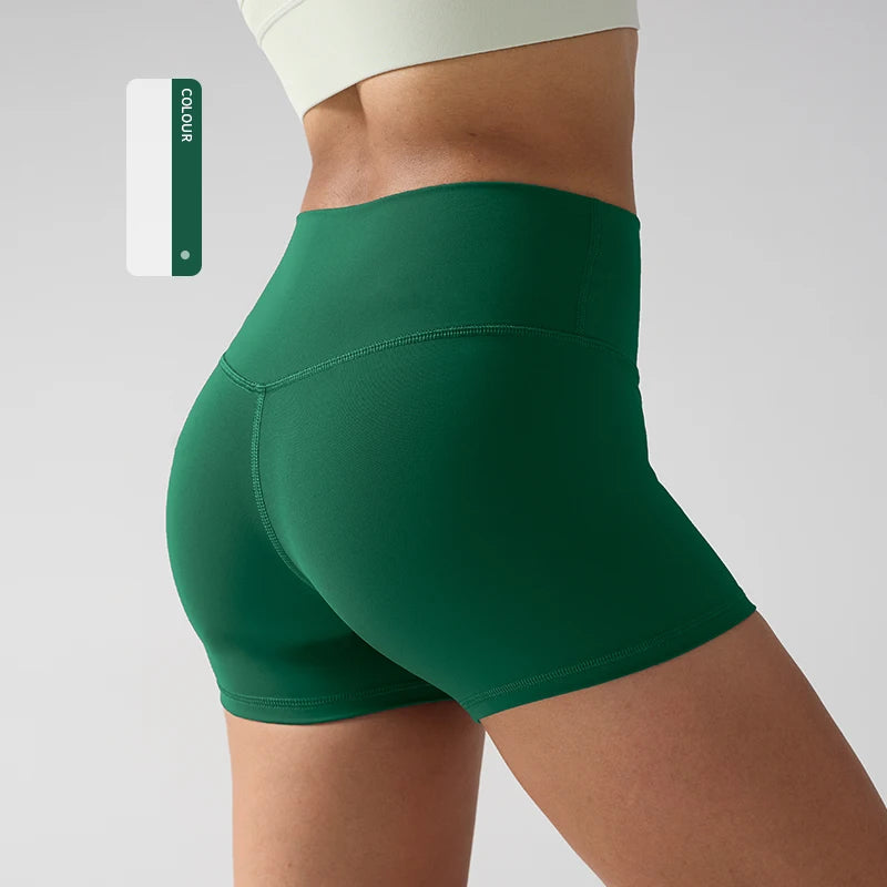 Solid Color Women’s High-Waisted Fitness Yoga Shorts – Quick Dry Breathable for Running & Cycling - Swamp Green / S
