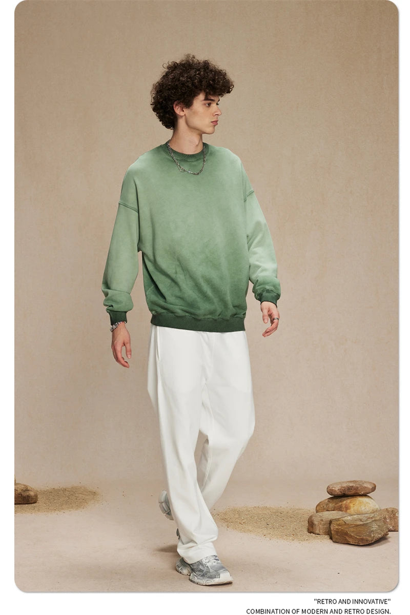 ZODF 2024 Autumn Men's Washed Sweatshirt Unisex Women Retro Solid 430gsm Terry Cotton O Neck Pullovers Coat HY0880