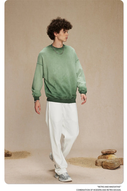 ZODF 2024 Autumn Men's Washed Sweatshirt Unisex Women Retro Solid 430gsm Terry Cotton O Neck Pullovers Coat HY0880