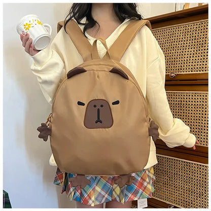 Kawaii Capybara Nylon School Bag Laptop Backpack Cartoon Children's Backpack Travel Casual Book Bags Large Capacity Backpack