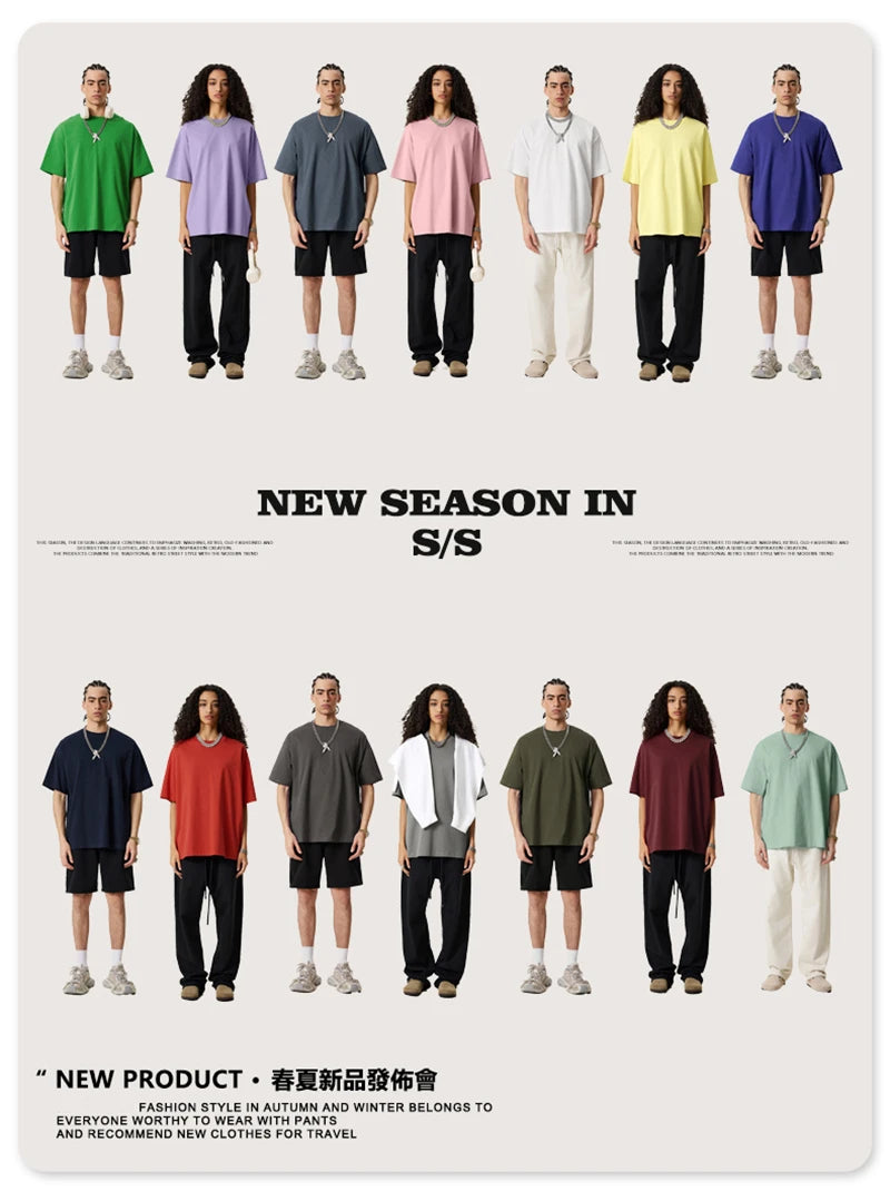 ZODF New 2025 Spring Summer 235gsm Solid Cotton T-Shirts For Men Women Unisex Loose Basic T Shirt Tees Brand Tops HY0970