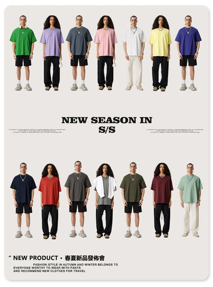 ZODF New 2025 Spring Summer 235gsm Solid Cotton T-Shirts For Men Women Unisex Loose Basic T Shirt Tees Brand Tops HY0970