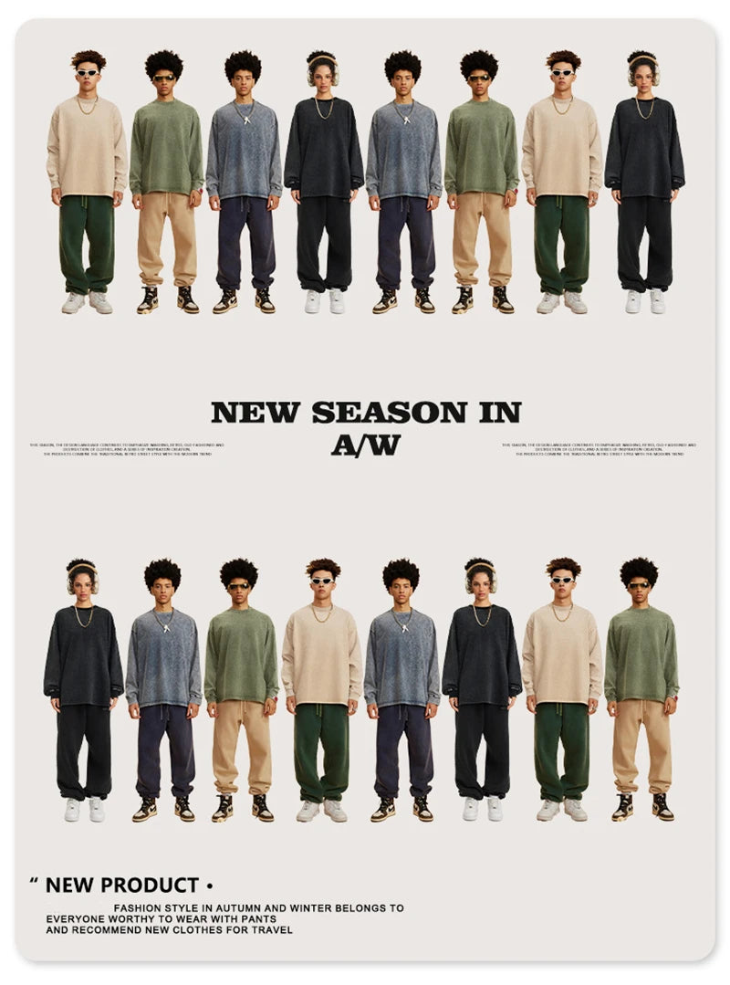 ZODF Retro 2025 Men Autumn Batik Washed T Shirt Unisex Oversized Basic Long Sleeve Solid 270gsm Cotton T-Shirts Tees HY0641