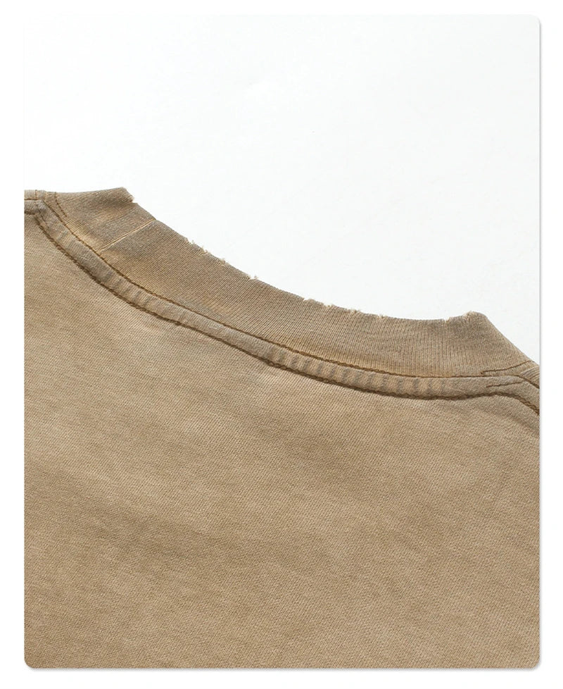 ZODF New 2024 Autumn Washed 100% Cotton T-Shirt For Men Unisex Loose Distressed 275gsm O Neck T Shirts Brand Tops HY0924