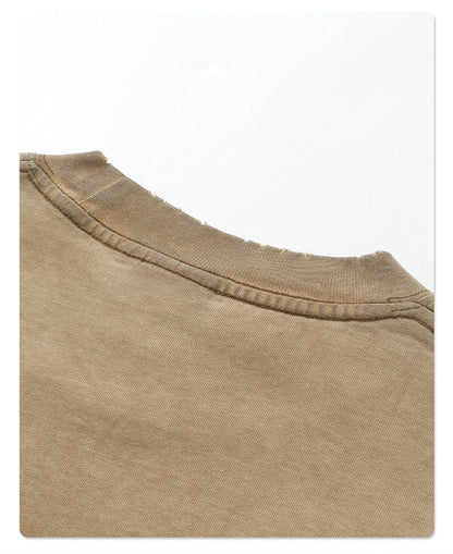 ZODF New 2024 Autumn Washed 100% Cotton T-Shirt For Men Unisex Loose Distressed 275gsm O Neck T Shirts Brand Tops HY0924